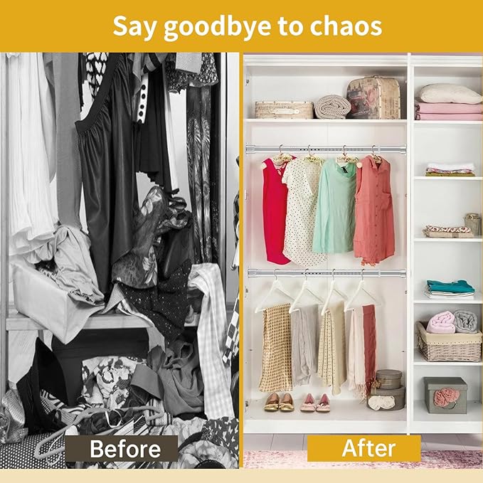 Closet Rod, 17 to 63 Inch Stainless Steel Adjustable Closet Rod,1.3 Inch Diameter Heavy Duty Closet Rods for Hanging Clothes,Silver Closet Poles for Wardrobes