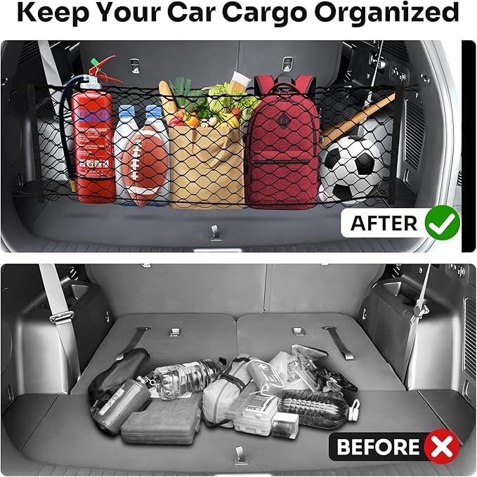 Canvcle Trunk Cargo Net for 2021-2025 2026 Kia Sorento Accessories Envelope Style Mesh Trunk Net Organizer and Storage Stretchable Adjustable Elastic Nylon Rear Cargo Netting with Hooks