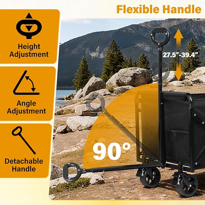 Wagons Carts Foldable,Large Capacity Foldable Wagon Cart Collapsible Wagon with Wheels & Drink Holders,Heavy Duty Utility Folding Cart for Camping Garden Grocery Shopping