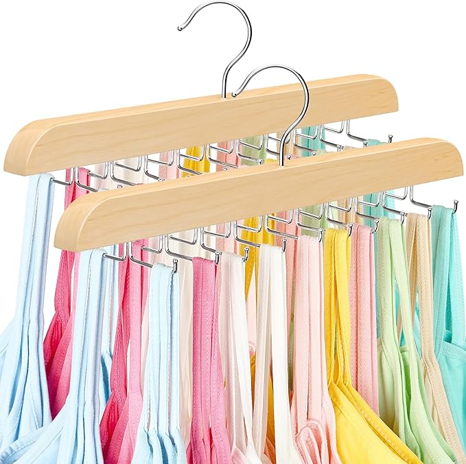 Tank Top Hanger with Premium Wood, 24 Large Capacity, Space Saving,360 Degree Rotating, Foldable Metal Hooks, Tank Tops