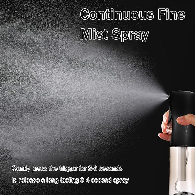 3 Pack Spray Bottles, 2-Pack Continuous Spray Bottles,Fine Water Mist Spray Bottles for Hair 6.8 OZ (200 ML) and 1oz 30ml Travel Spray Bottle Mister for Cleaning,Hairstyling,Plants,Barbers,Black