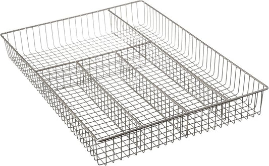 Spectrum Large Wire Silverware Drawer Organizer Satin Nickel 5 Compartment Grid Utensil Holder for Flatware Cutlery Drawer Organization, 11 In Wide Metal Wire Utensil Organized Divider Tray Drawer