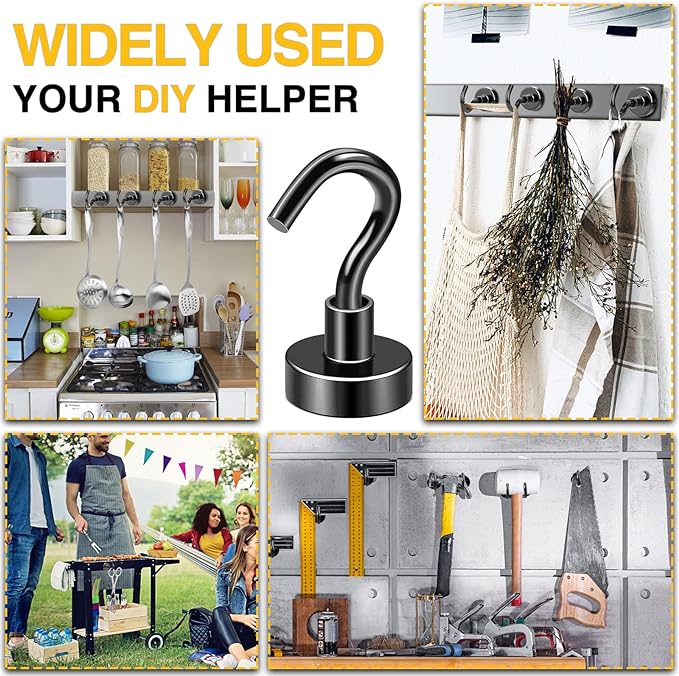 DIYMAG Magnetic Hooks, 30lbs+ Magnet Garage Hook 2026 Cruise Cabin Ship Essentials Heavy Duty Strong Magnets Refrigerator Fridge Hanging for Classroom Beach Vacation Kitchen Grills Home Black 60 Pack