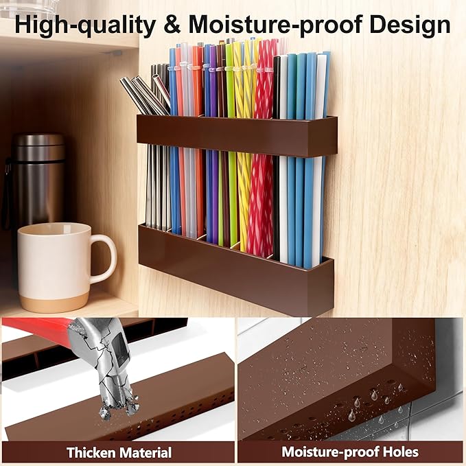 9.5” Large Acrylic Straw Holder for Cabinet Door, Reusable Adjustable Two-Part Straws Organizer with Ultra Sticky Adhesive Strips, 2026 Straw Storage for Kitchen Cupboard