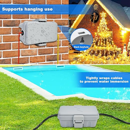 Hrensaw Small Weatherproof Electrical Connection Box(Inner 5.5 x 3 x 2.2inch),Outdoor Electrical Box,Waterproof Extension Cord Covers for Plug, Extension Cables, Holiday Lights,Grey