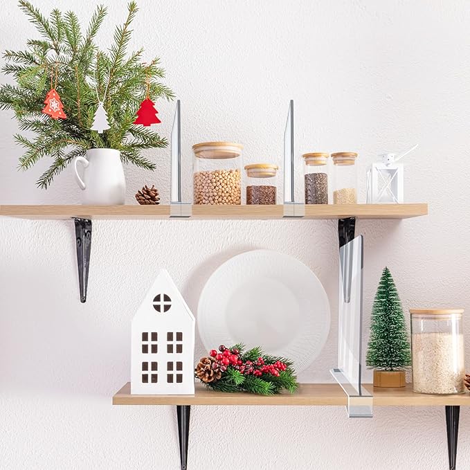 Acrylic Shelf Dividers, Clear Shelf Divider for Closet Organization, Closet Shelf Separators for Sweater/Handbag, Wood Shelves Organizers in Bedroom, Kitchen, Office, Cabinets, Bathroom Storage (4PCS)
