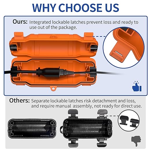 9 Pack Outdoor Extension Cord Safety Cover with Waterproof Seal IP54 Water-Resistant, Weatherproof Electrical Connection Box with 2 Latches, Plug, Socket, Holiday Decoration Light, Orange