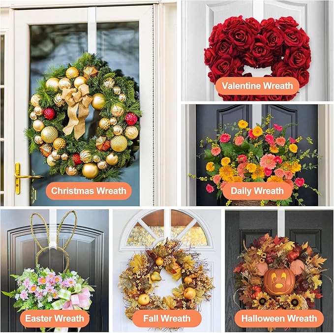 12" Clear Wreath-Hanger Non Scratch Hooks, 1 Pack Wreath-Hanger, Over The Door Hooks Deceneration, Slim Hangers Organizer