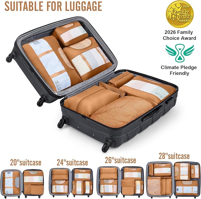 Veken 8 Set Packing Cubes for Travel Essentials, Suitcase Organizer Bags in 4 Sizes, Carry-On Luggage Accessories with Large Laundry & Shoes Bag, Must-Have for Airplane, Road Trip & Camping