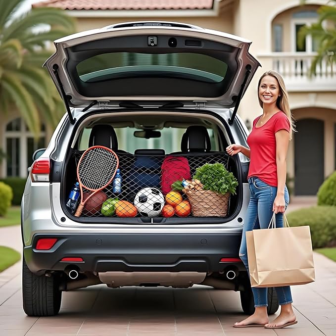 BAILALIBO Cargo Net Stretchable, Adjustable Elastic Trunk Mesh Nets with Metal Hook Universal for SUV, Jeep, Trucks, Car Exterior Accessories for Secure Storage (35.4x15.8 inch)