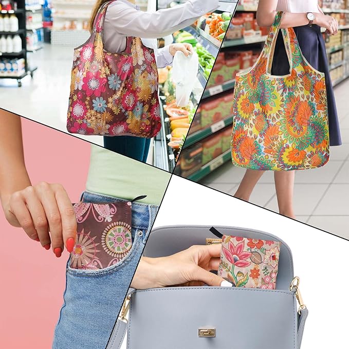Reusable Grocery Bags, Versatile Tote Bag For Women Gift, Bulk Stylish Foldable Shopping Totes With Handles, Practical Use Ideal For Storage, Travel & Beach