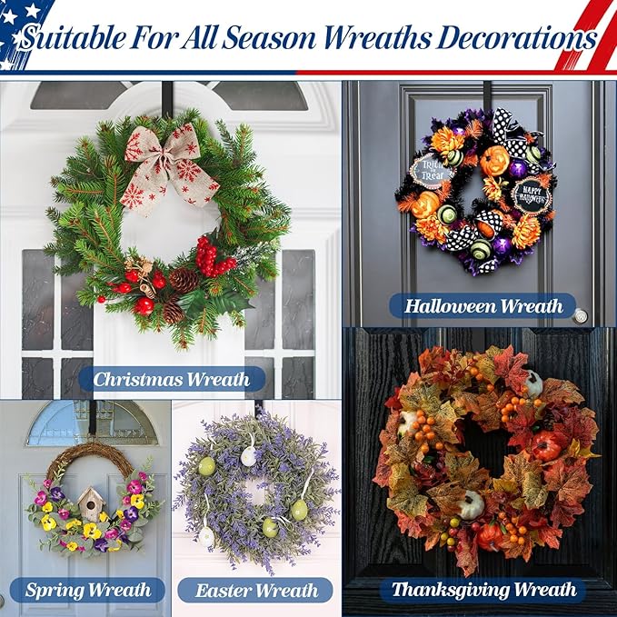 HOOSUN Wreath Hangers for Front Door Easter Decorations,12" Easter Wreath Hook Holder,Over The Door Hooks Hanger,Metal Garland Hangers Hook for Patriotic Spring Wreath Porch Decor