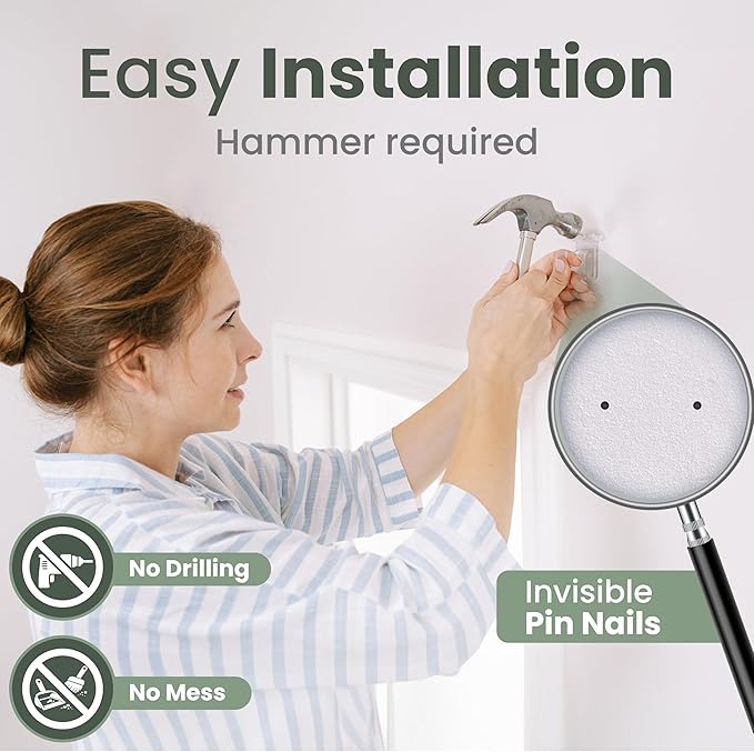 No Adhesive Heavy Duty Curtain Rod Holders with Wide Hook, 5X Stronger Than Adhesive Curtain Rod Hooks,Tension Curtain Rod Bracket for Wall with Pin Guide, Curtain Wall Mount (12 Pack, For 1.25" Rods)