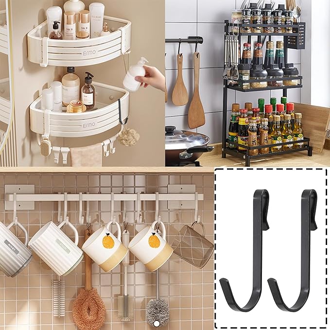 20Pcs J Shaped Stainless Steel Hanger Hooks - Clip-on Wire Rack Hanging Sink Grid Shelf Hook for Kitchen Bedroom Office, Black