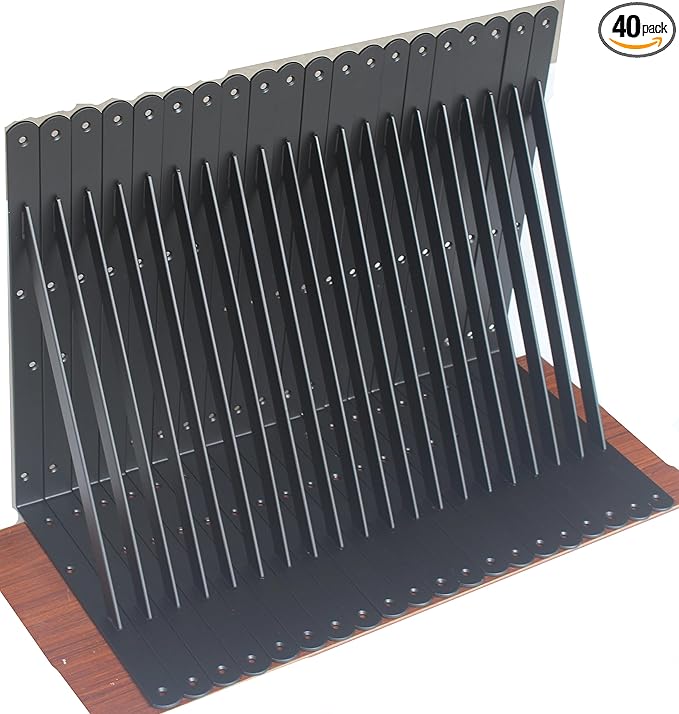 40 Pack L14 x H 10" Black Heavy Duty Shelf Brackets with Screws Metal Shelf Brackets Shelf Support Angle Brackets for Shelves L Brackets Heavy Duty Floating Shelf