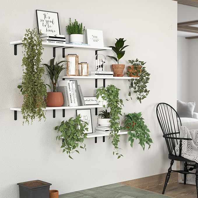 DOLLFIO Floating Shelves, 8 Sets Wall Shelves, Wooden Floating Shelves for Bedroom Wall Décor, Wall Mounted Floating Bathroom Shelf for Storage, Floating Book Shelf Living Room – White, HM02