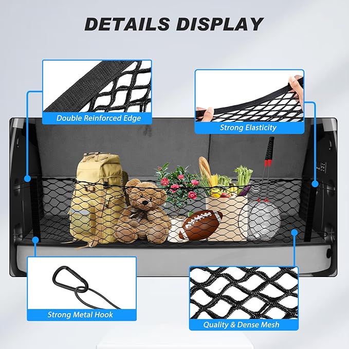 Karltys Cargo Net for Chevy Tahoe 2015-2020 Trunk Net | Envelope Style Elastic Mesh Net | Heavy Duty Metal Hooks | Chevrolet Tahoe Accessories