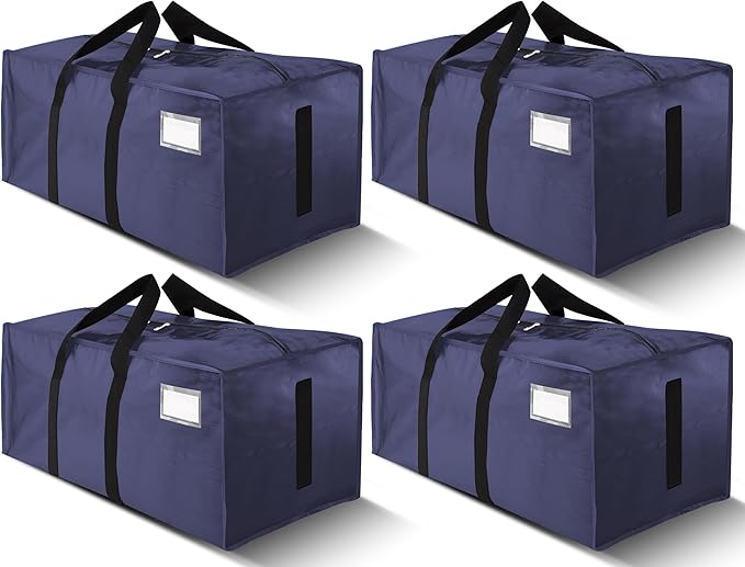 HOMESURE Supports 200lbs Heavy Duty Moving Bags - Strong Zipper & Wrap-Around Handles - Water-Resistant Storage Totes, Durable Alternative to Moving Boxes - 4 Pack - Blue