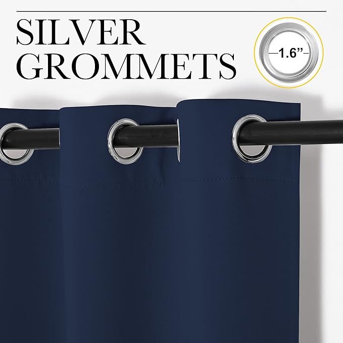 NICETOWN Bedroom Blackout Curtain Panel - (120 inches by 90 inch, Navy, 1 PC) Energy Saving Thermal Insulated Grommet Blackout Drapery for Patio, Room Divider Curtain