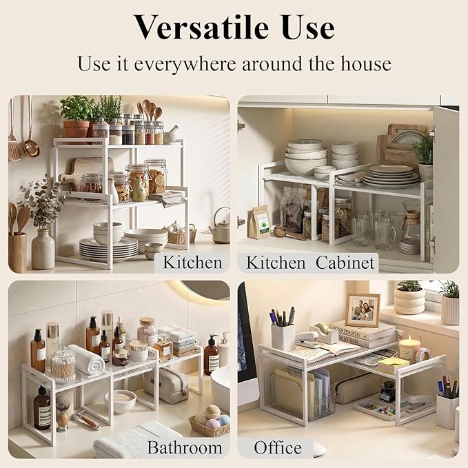 Set of 2 Cabinet Organizers 12.8''W 44 LBS Load Capacity Heavy Duty Kitchen Pantry Shelves Counter Countertop Storage Racks