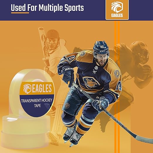 EAGLES Hockey Tape Multipurpose Cloth Tape Roll for Lacrosse Baseball & Softball Bats, Rackets, Pullup Bars, Gardening Tools, Sports Gift Perfect for Wrist, Ankle, Foot, Knee and Hand Taping (Clear)