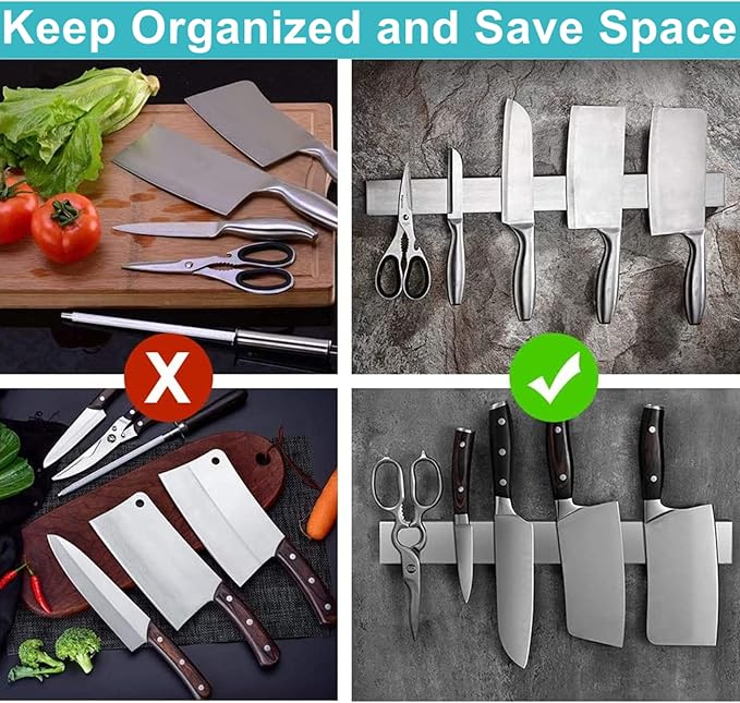 Magnetic Knife Holder for Wall, Knife Magnetic Strip Magnetic Knife Holder for Refrigerator Mount Knife Rack Kitchen Utensil Holder Metal Tool Holder Knife Block Kitchen Organizers Accessories 17 Inch