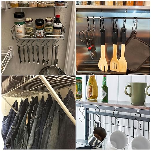 12 Pack Heavy Duty Metal 3.5" S Hooks with Safety Buckle for Hanging Kitchen Utensils/Plants/Pots & Pans/Clothes, Hats