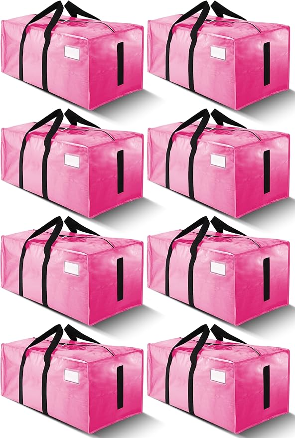HOMESURE Supports 200lbs Heavy Duty Moving Bags - Strong Zipper & Wrap-Around Handles - Water-Resistant Storage Totes, Durable Alternative to Moving Boxes - 8 Pack - Pink