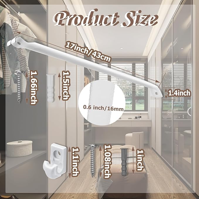 6PCS 12 Inch Wire Shelf Brackets, Heavy Duty Wire Shelving Support Brackets, Closet Rack Support with 4 PCS Wire Shelf Clips, Closet Wire Shelf Support Brackets for Laundry, Closet, Garage