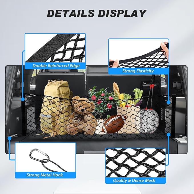 Karltys Cargo Net for Toyota 4Runner 2025-2026 Trunk Net | Envelope Style Elastic Mesh Net | Heavy Duty Metal Hooks | Toyota 4 Runner Accessories
