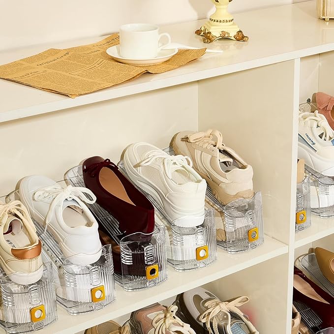 Shoe Slots Organizer for Closet, 10 Pack Shoe Stacker Organizer, Shoe Storage Space Savers 50%, 3 Levels Adjustable Shoe Racks for Closet Organization