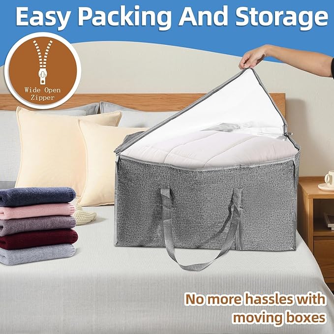 16 Pack-Extra Large Heavy Duty Moving Bags - Waterproof Storage Totes with Handles & Zippers, Foldable for College Dorm, Storage (Gray)