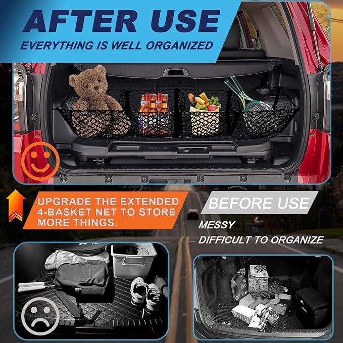 Grocery Net for Truck Bed – Heavy Duty 4-Pocket Cargo Net for Pickup Truck, Elastic Stretchable Truck Bed Storage Net Prevents Groceries from Sliding, Universal Fit for SUV F-150 Tacoma Silverado RAM