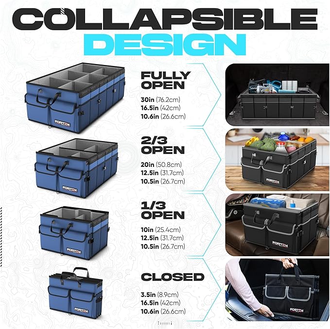 FORTEM Trunk Organizer For SUV Car Trunk Organizer, Foldable Storage, Car Accessories for Women Men, Collapsible Bag, 600D Oxford, Non Slip Bottom, Straps, Soft Cover (85L)