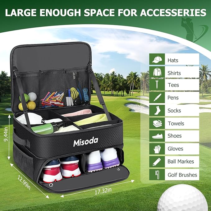 Golf Trunk Organizer with Shoe Storage, Golf Gifts for Men,2-Pair Capacity, Waterproof Car Trunk Locker Storage Box for Golf Gear and Accessories,Golfer Gifts(Black)