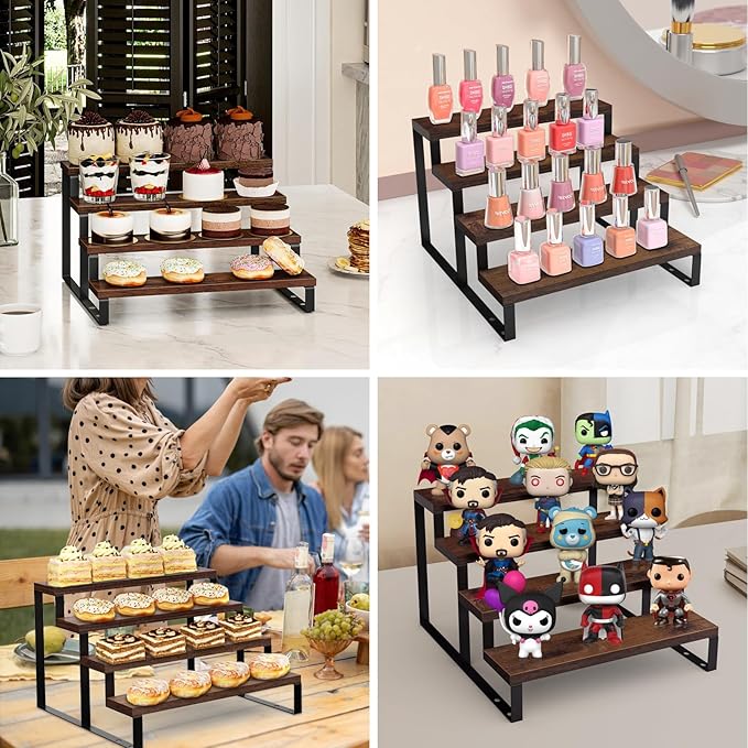 HomePekite Dark Brown Wood Cologne Organizer for Men,12 Inch Cologne Stand Waterproof Perfume Organizer for Dresser with Anti-Slip Washers,Wooden Display Risers Stand