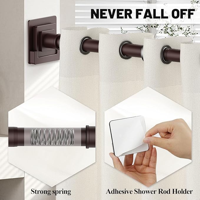 Brown Shower Curtain Rod 31-68 inches, Stainless Steel Shower Rod & Tension Rod, Adjustable Tension Shower Curtain Rod for Bathroom, Windows, Closet