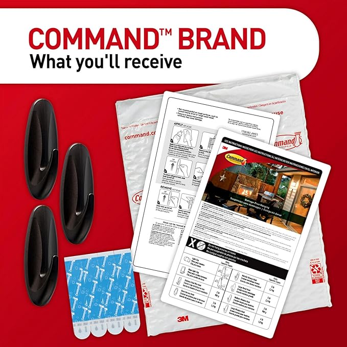 Command Outdoor Large Bronze Hooks, Holds 5 lb, 3 Hooks 4 Strips, Damage-Free, Weather Resistant for Hanging Decor
