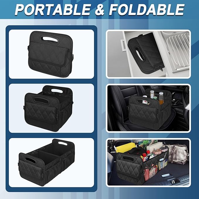 Deosk Car Trunk Organizer and Storage with Reinforced Handles, Waterproof Polyester Trunk Organizer for SUV, Minivan, Truck (Large, Black)
