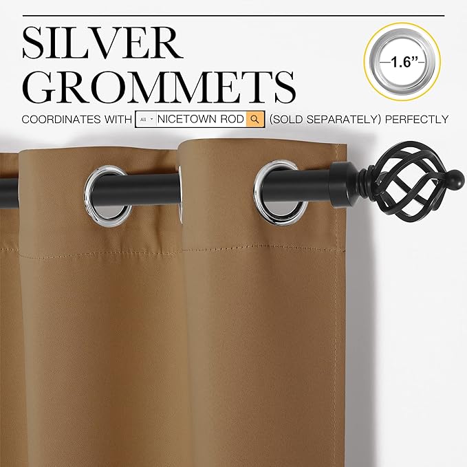 NICETOWN Bedroom Window Blackout Curtain Panel, Gold Brown, 1 Panel, 70 x 63 inch, Thermal Insulated Blackout Drape/Drapery for Loft, Guestroom