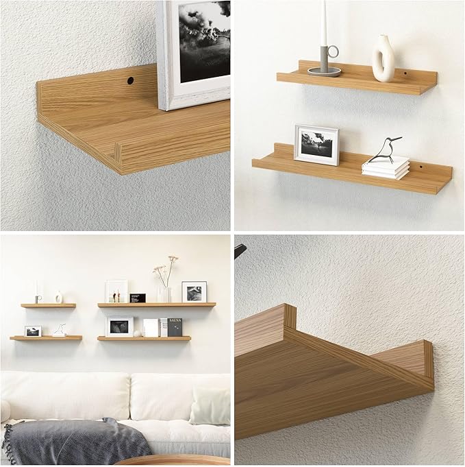 Boswillon 47.2 Inches Long Floating Shelves Wall Mounted, 2 Set Rustic Wall Shelf for Bedroom, Nursery Book Shelf with Lip, Picture Ledge Shelf for Wall Decor Living Room Bathroom Kitchen - Oak