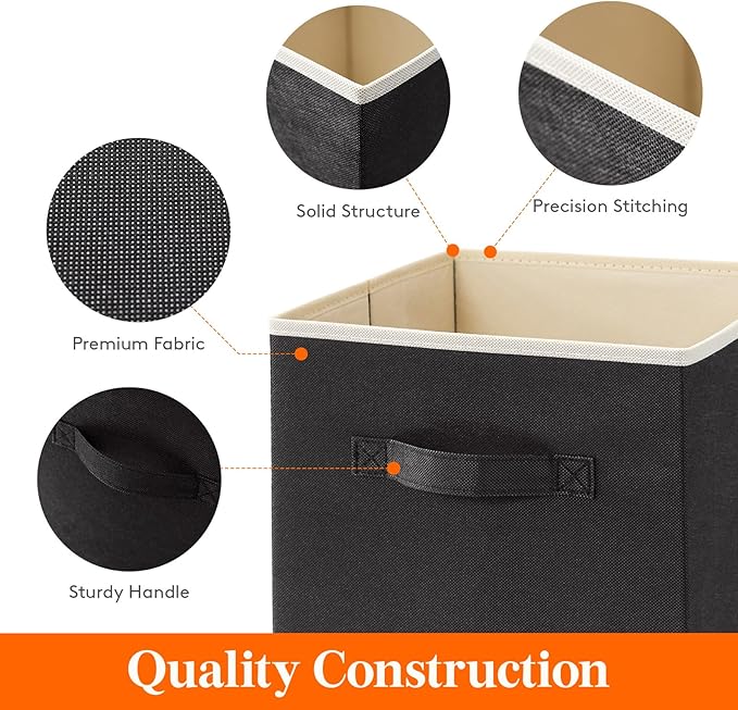 Lifewit Storage Cubes, Foldable Decorative Fabric Storage Baskets for Organizing Home Organizers with Handles for Shelves, Closet, 13 Inch Bins, 36L Black, 12 Packs