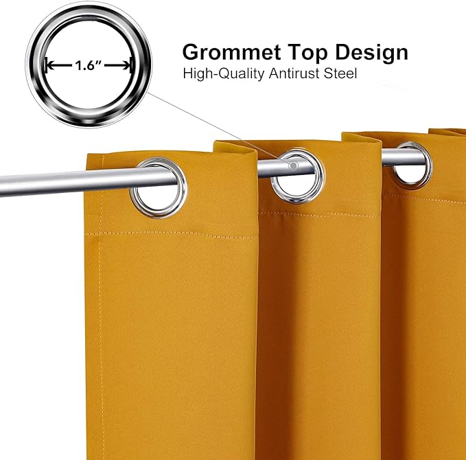 ChrisDowa Blackout Curtains 36 Inches Long for Living Room, Grommet Thermal Insulated Room Darkening Curtains for Bedroom (1 Panel Set, Mustard Yellow, 42W x 36L)