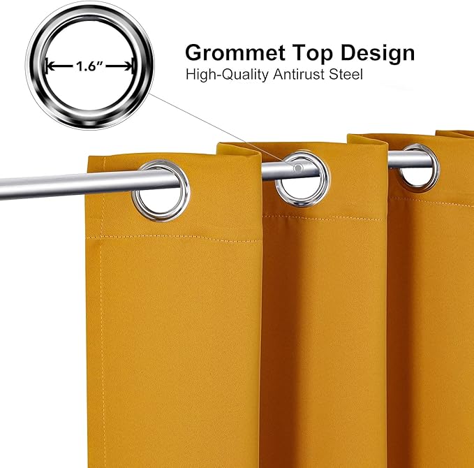 ChrisDowa Room Divider Curtain 90 Inches Long, Wide Blackout Sliding Door Curtain for Bedroom, Room Darkening Privacy Window Curtain for Patio Door (1 Panel Set, Mustard Yellow, 100 x 90 Inch)