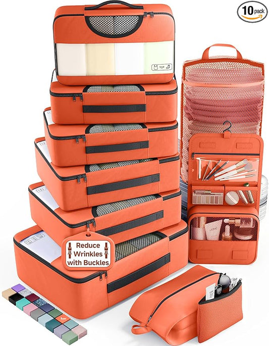 Veken 10 Set Packing Cubes for Travel Essential, Suitcase Organizer Bags in 4 Sizes, Carry-On Luggage Accessories with Large Laundry & Shoes Bag, Must-Have for Airplane, Road Trip & Camping