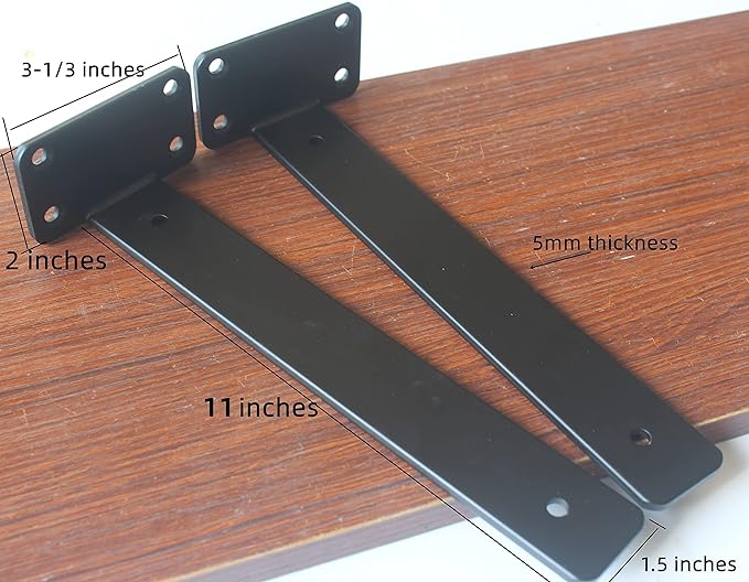 12 Pack - 11 inch Black Hidden L Shelf Bracket (1/5 Inch Thicked) Iron Floating Shelf Brackets Rustic Industrial Metal Brackets for Shelf Support