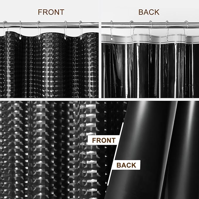 Barossa Design Black Stall Size Shower Curtain Liner 36" W x 72" H - Waterproof PEVA Plastic Shower Liner for Small Bathroom Stall, Lightweight, 3 Magnets & Metal Grommets - Dimensional Black, 36x72