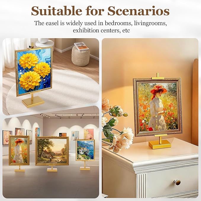 1pcs Adjustable Tabletop Easel Stand for Picture Frames, Picture Easels for Display, Gold Easel, Picture Frame Stand, Adjustable Art Easel.(18inch,Gold)