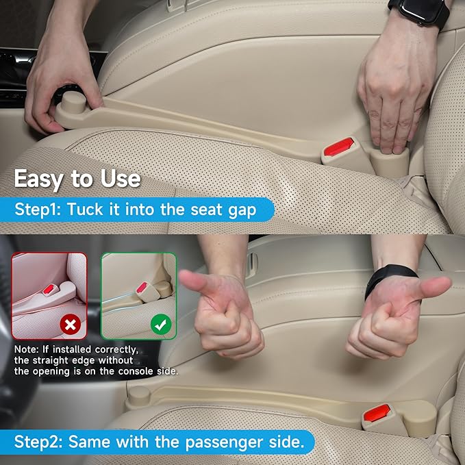 Givifive Car Seat Gap Filler Set of 2, 3IN1 Seat Side Gap Filler Plug with Storage Slot & Hook Function, Soft Foam Universal Fit Car SUV Truck Fill Gap Between Seats Console Organizer（Narrow Beige）