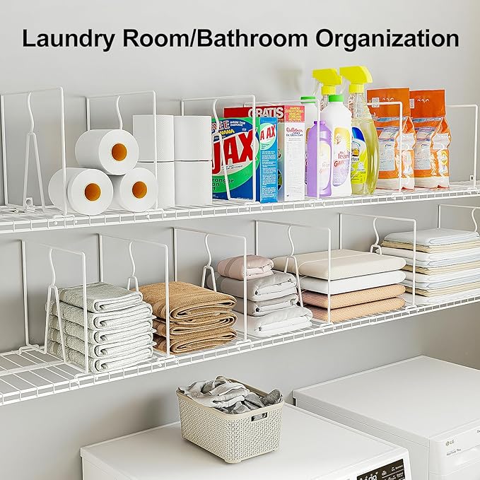 Wire Shelf Dividers for Closet: Tall 16 Pack 12-inch Deep Wire Rack Accessories - Adjustable Purse Organizer for Clothes Handbags - Metal Pantry Separators